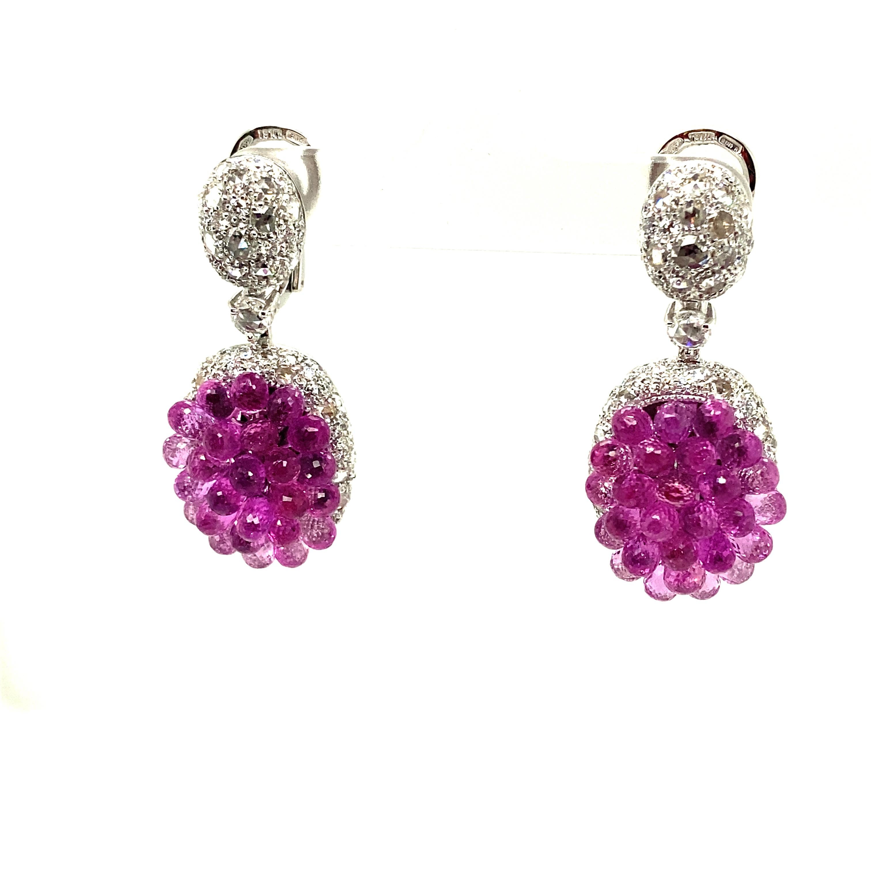 26 Carat Briolette-Cut Pink Sapphires and White Diamond Gold Dangle Earrings In New Condition For Sale In Hong Kong, HK