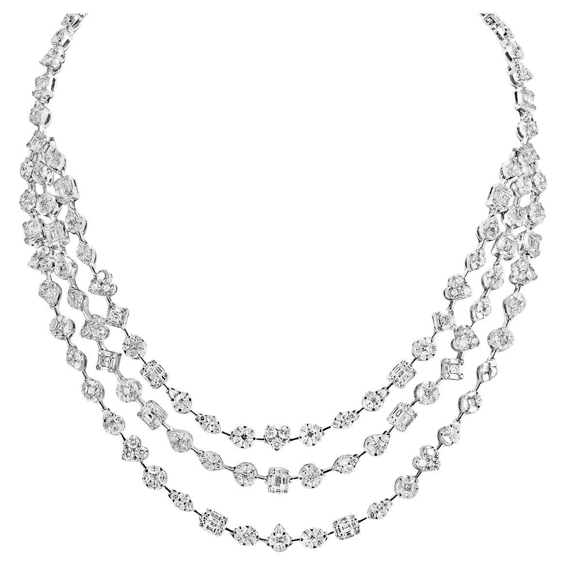 26 Carat Combine Mix Shape Diamond Multi-Strand Necklace Certified