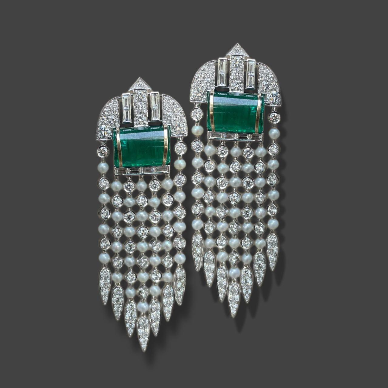 26 Karat Diamanten und Perlen Ohrringe 18k Weißgold Lang Flatterhaft Flexibel im Angebot 4