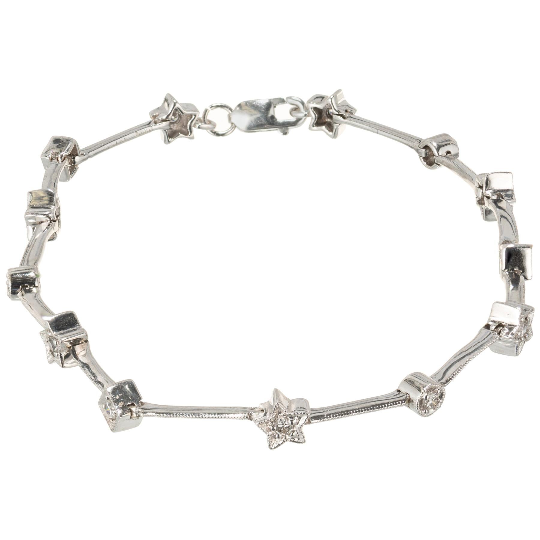 .26 Carat Diamond White Gold Star Circle Square Bracelet For Sale