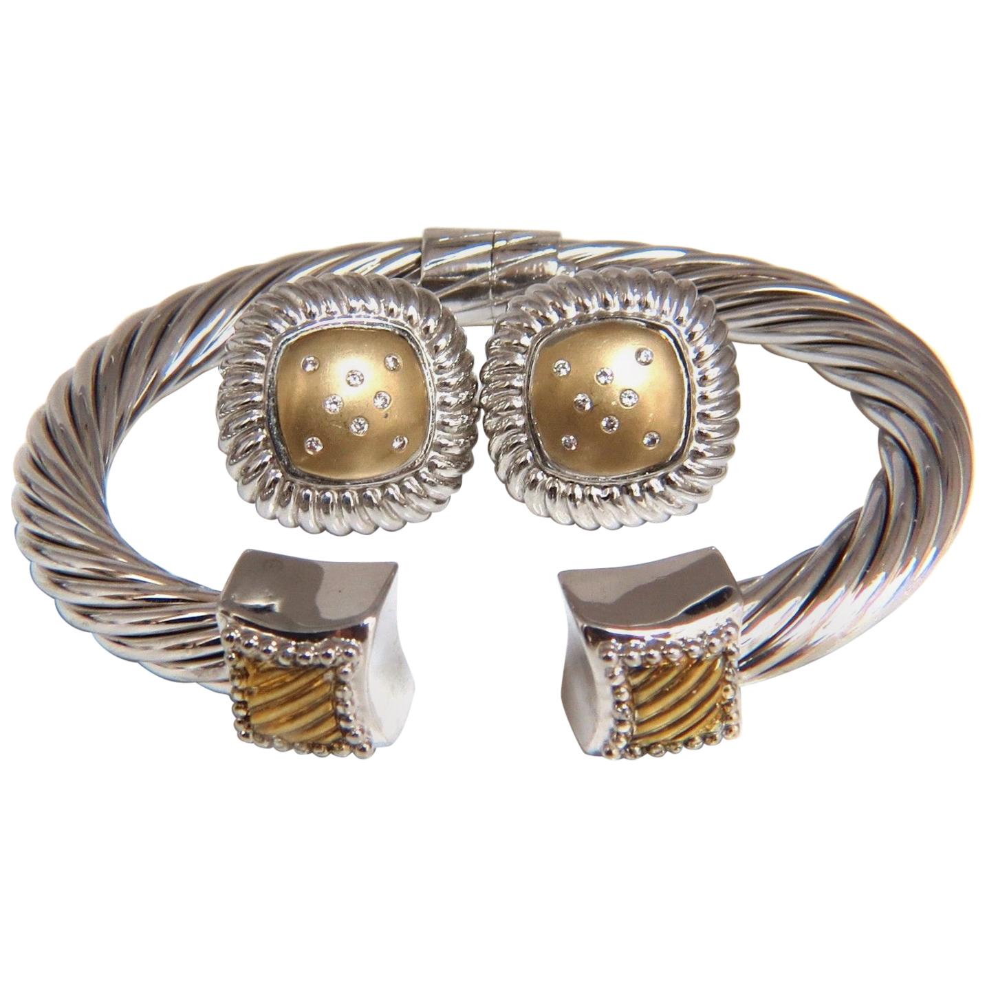 .26 Carat Diamonds Earrings, Bangle Set 14 Karat and Silver For Sale