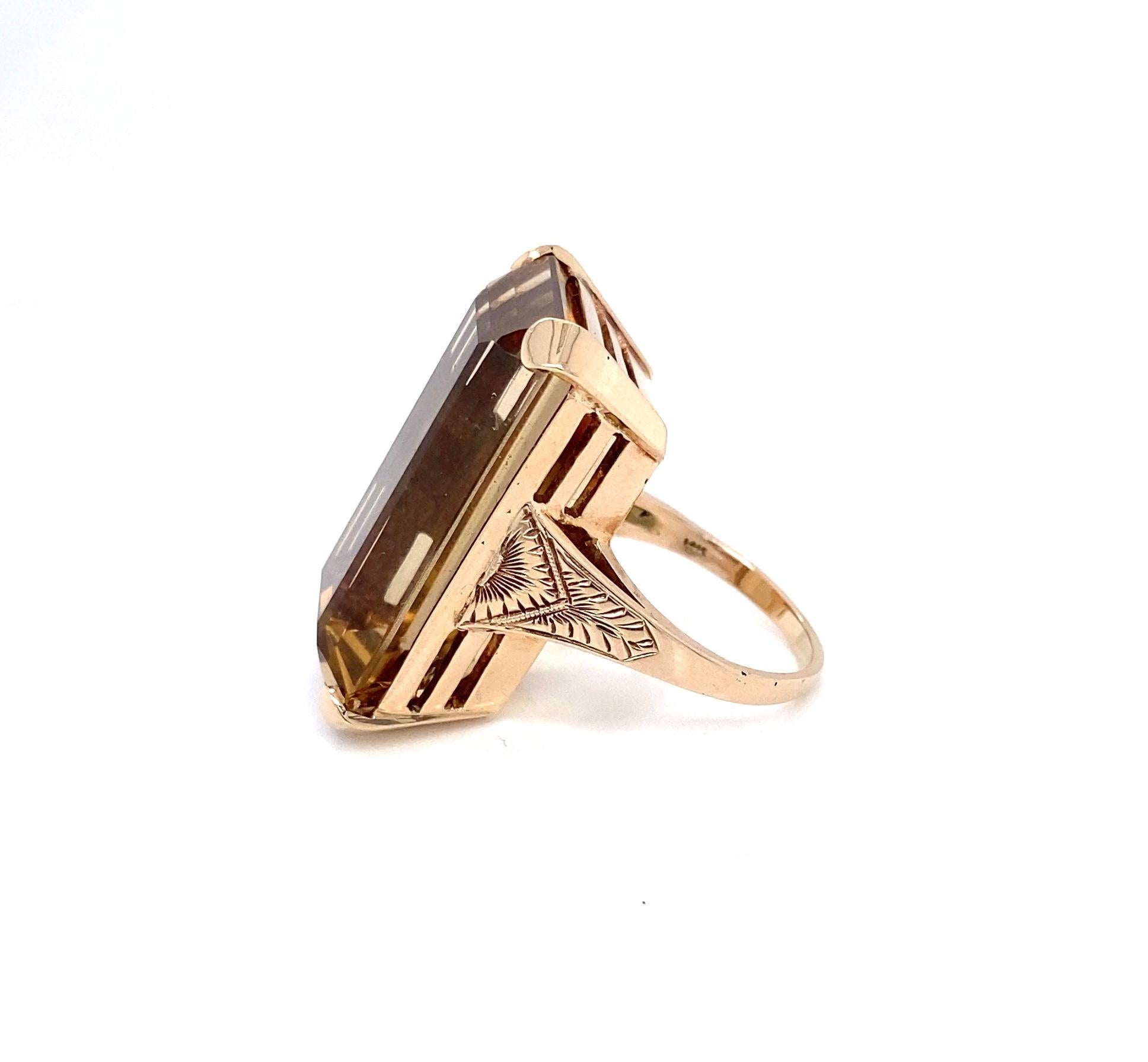 26 Karat Smaragdschliff Citrin und 14K Rose Gold 1960s Cocktail Ring (Modernistisch) im Angebot