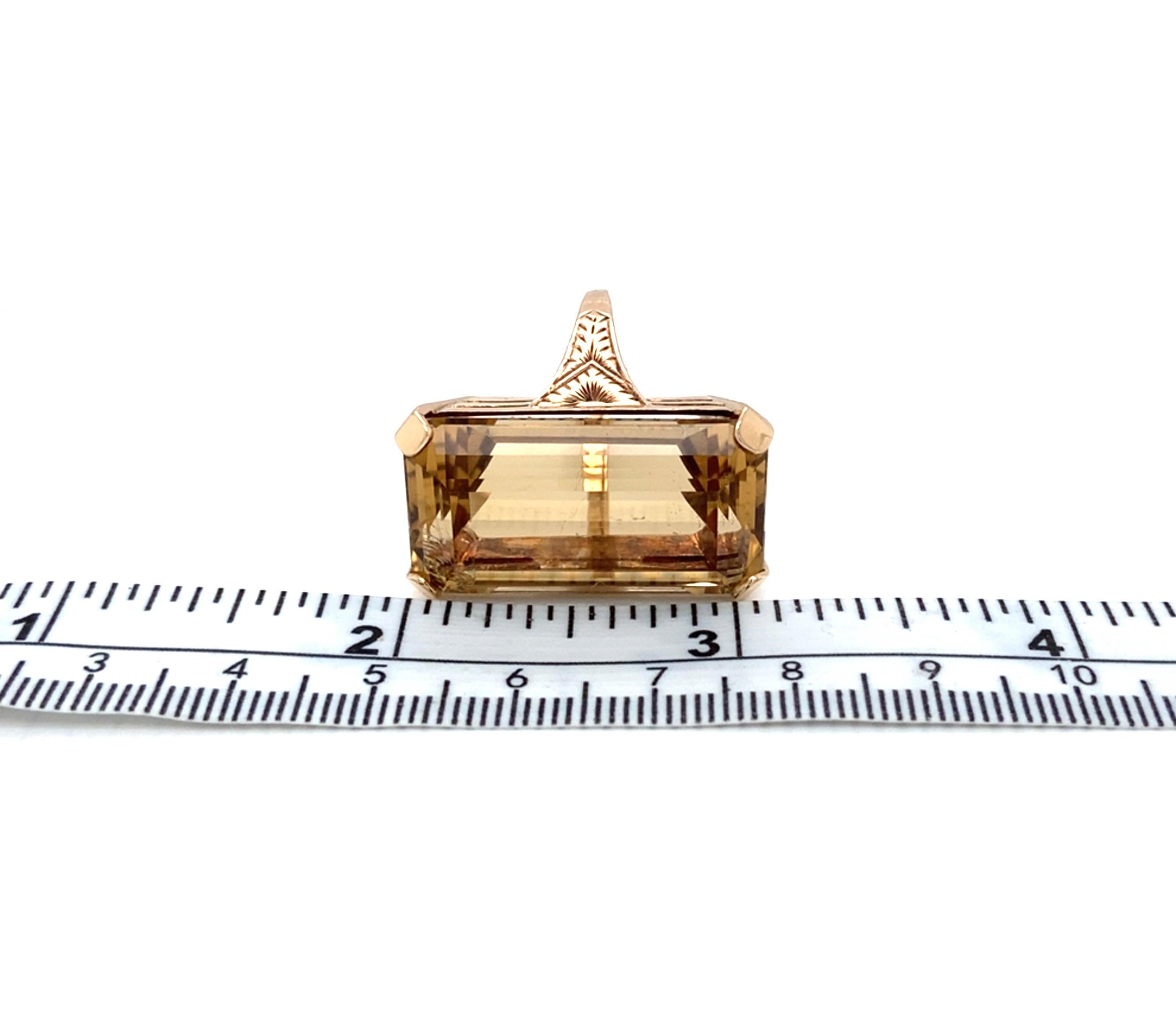 26 Karat Smaragdschliff Citrin und 14K Rose Gold 1960s Cocktail Ring für Damen oder Herren im Angebot