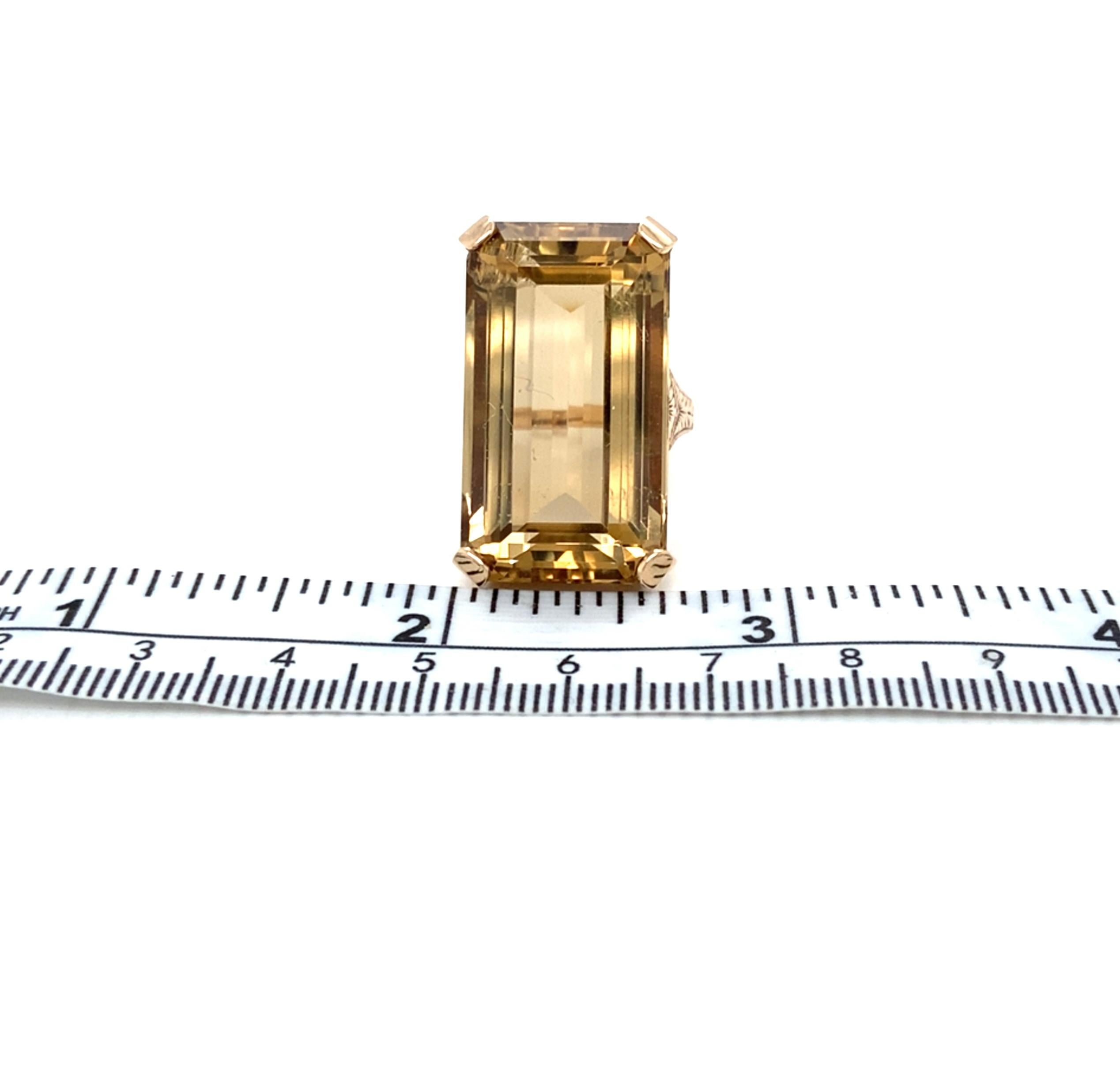 26 Karat Smaragdschliff Citrin und 14K Rose Gold 1960s Cocktail Ring im Angebot 1