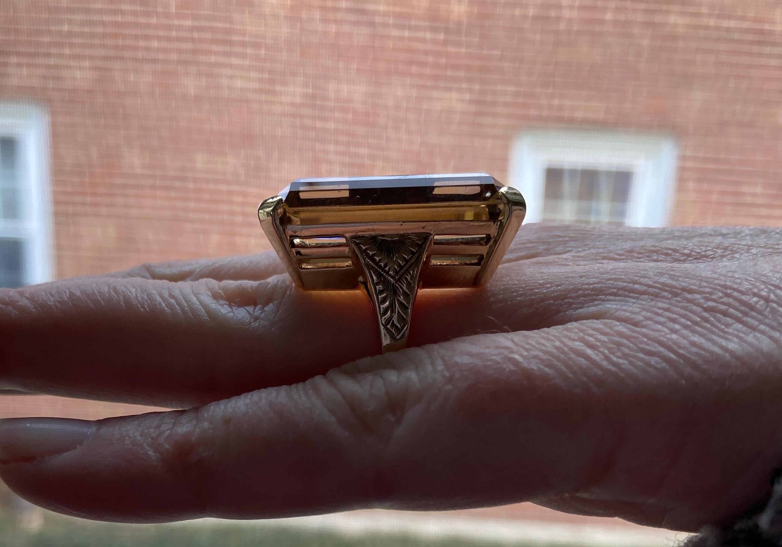 26 Karat Smaragdschliff Citrin und 14K Rose Gold 1960s Cocktail Ring im Angebot 4