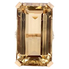 26 Carat Emerald Cut Citrine and 14K Rose Gold 1960s Cocktail Ring