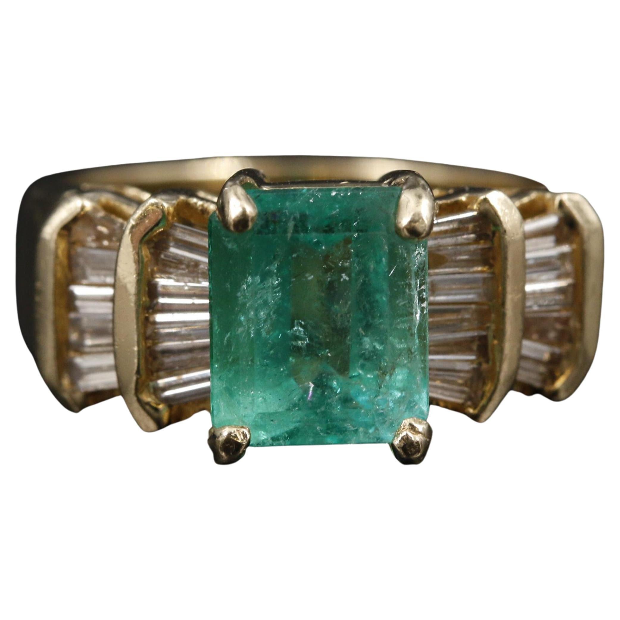 2.6 Carat Emerald Diamond Engagement Ring Yellow Gold Emerald Wedding Ring Band