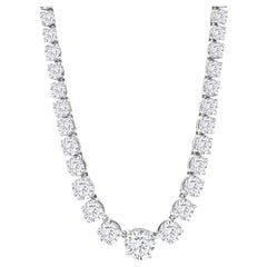 26 Carat Graduated Diamond Tennis Necklace in 18K White Gold, 4-Prong Setting