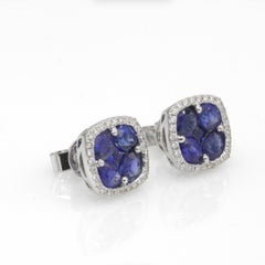 2.6 Carat Mixed Cut Cushion Illusion Sapphire Stud Earring in 18W ref215