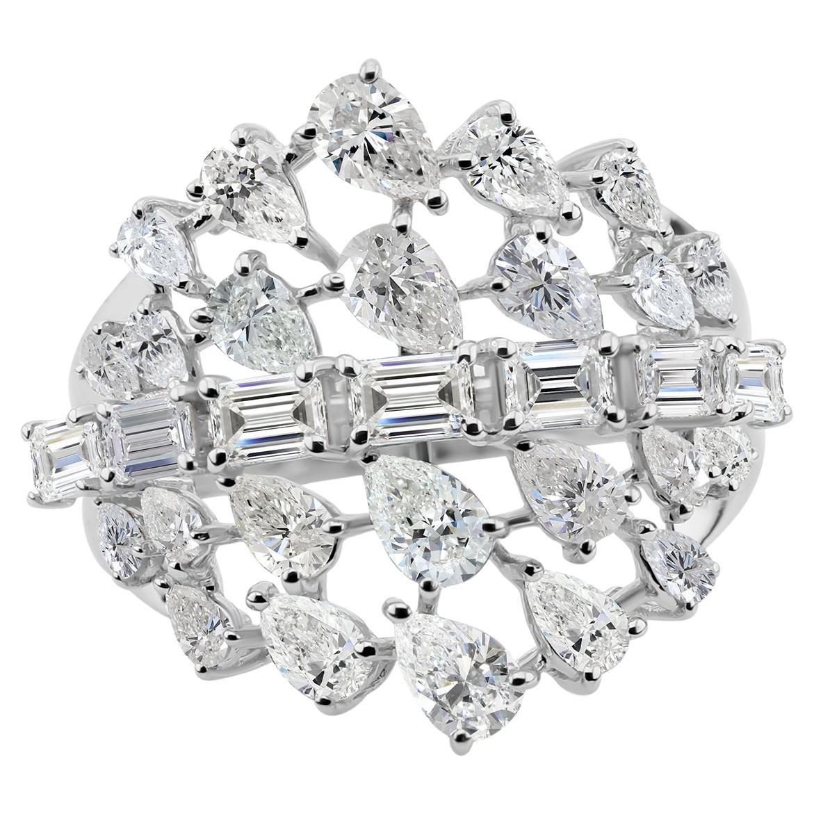 2,6 Karat Mixed Cut Diamant Statement Dome Ring 14 Karat Weißgold Feiner Schmuck im Angebot