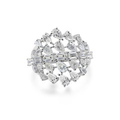 2.6 Carat Mixed Cut Diamond Statement Dome Ring 18 Karat White Gold Fine Jewelry