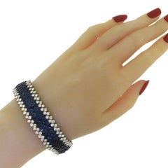 26 Carat Multi Row Sapphire and Diamond 18 Karat Yellow Gold Bracelet