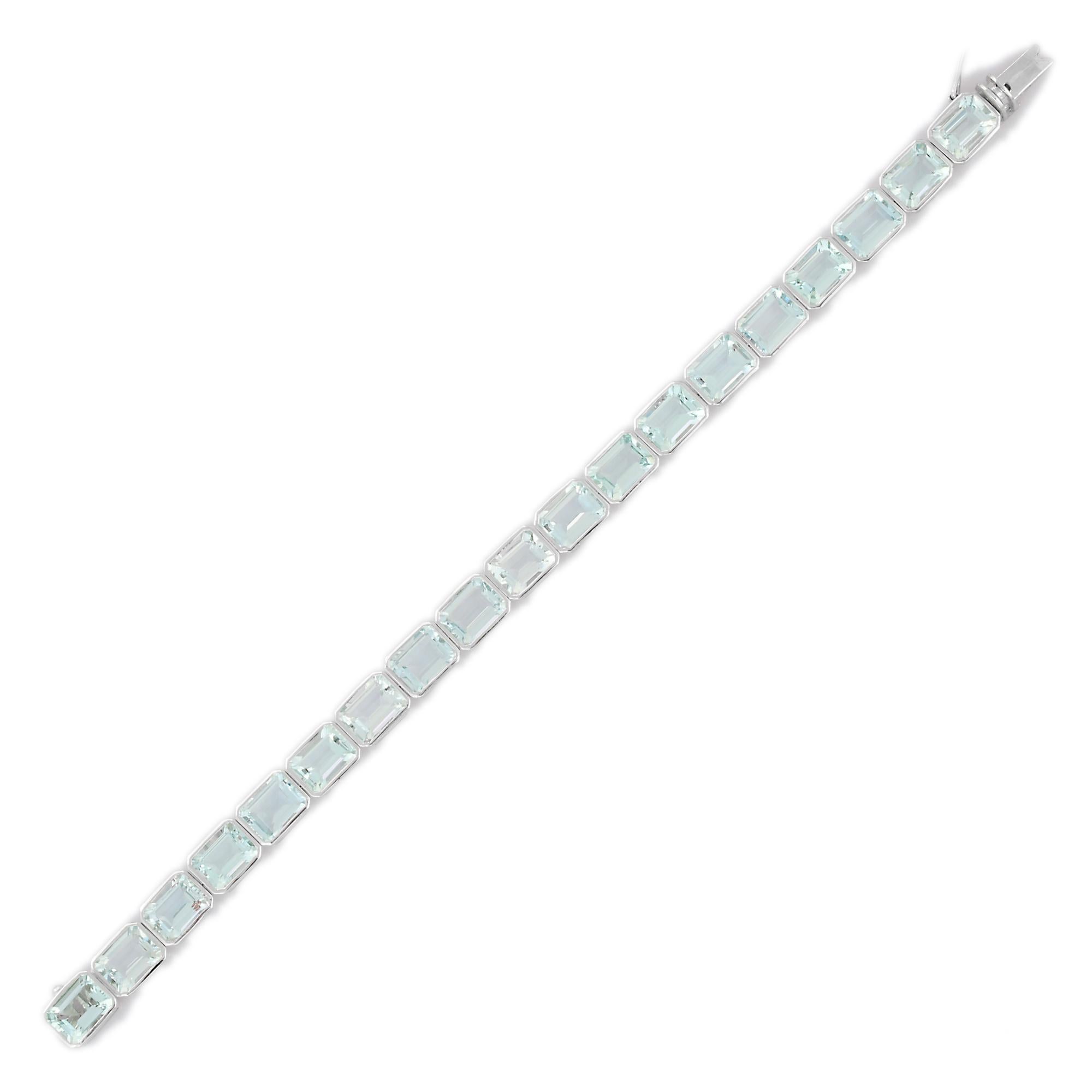 Pulsera de aguamarina natural de 26 quilates en oro blanco macizo de 18 quilates Art Decó en venta