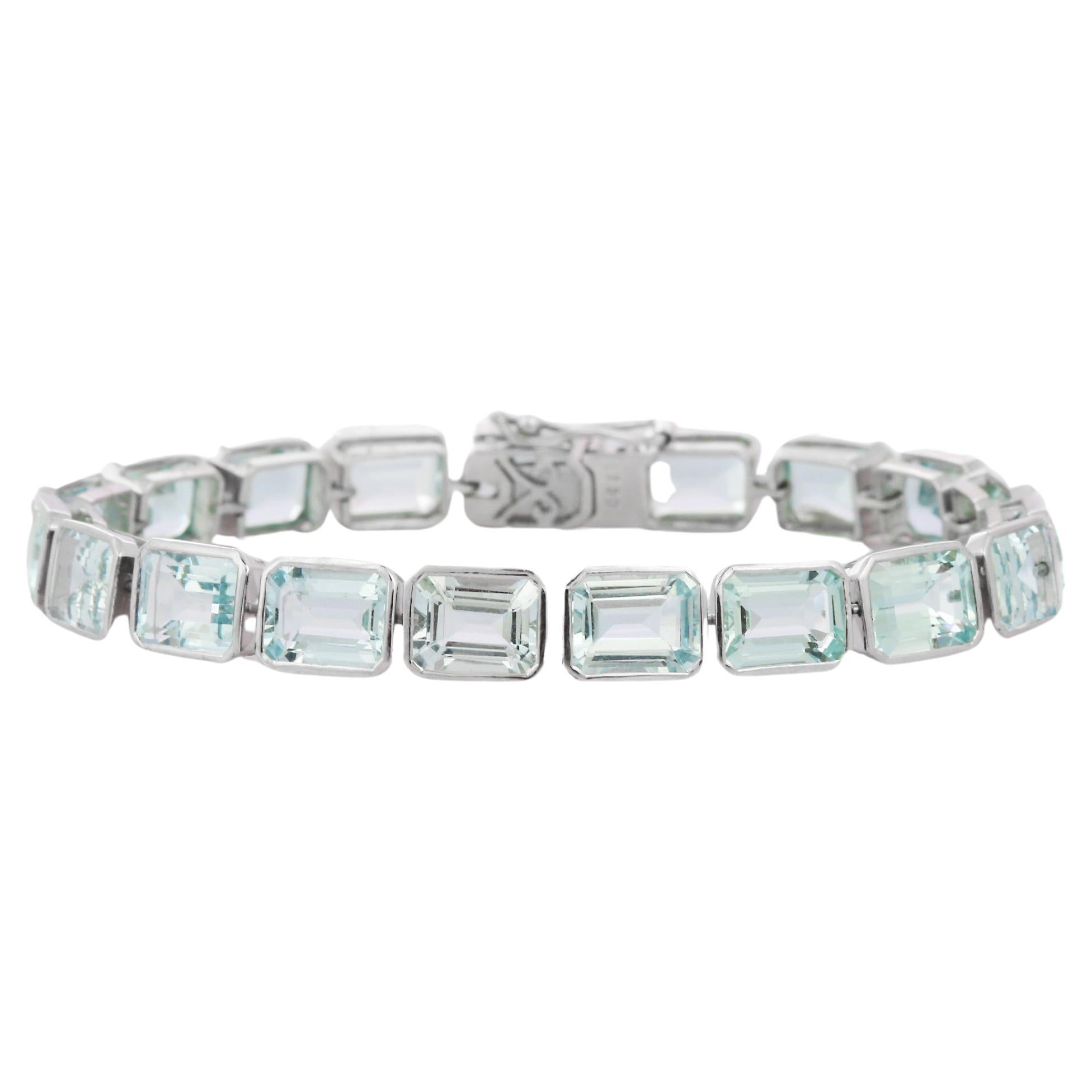 14k White Gold Genuine 2.30 Cttw Aquamarine & Diamond Bracelet – Exeter  Jewelers