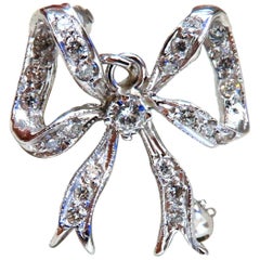 .26 Carat Natural Diamonds 3D Bow Brooch Pin 14 Karat