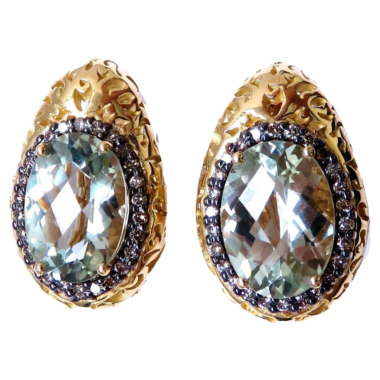 26 Carat Natural Green Amethyst & Fancy Colored Diamond Earrings 18kt Garavelli