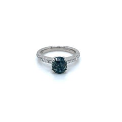 2.6 Carat Oval Teal Sapphire and Diamond Ring in Platinum