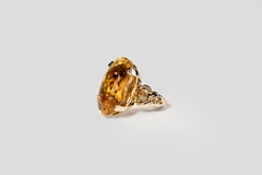 26 Carat Oval Yellow Citrine Ring, Vintage 10k Gold