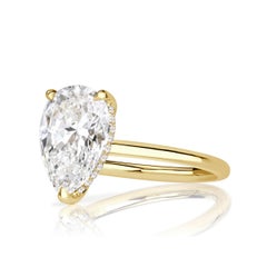 2.6 Carat Pear Diamond Ring Brilliant White 14K White Gold Quiet Power Signature
