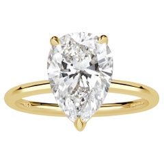 2.6 Carat Pear Diamond Ring Brilliant White 14K White Gold Quiet Power Signature