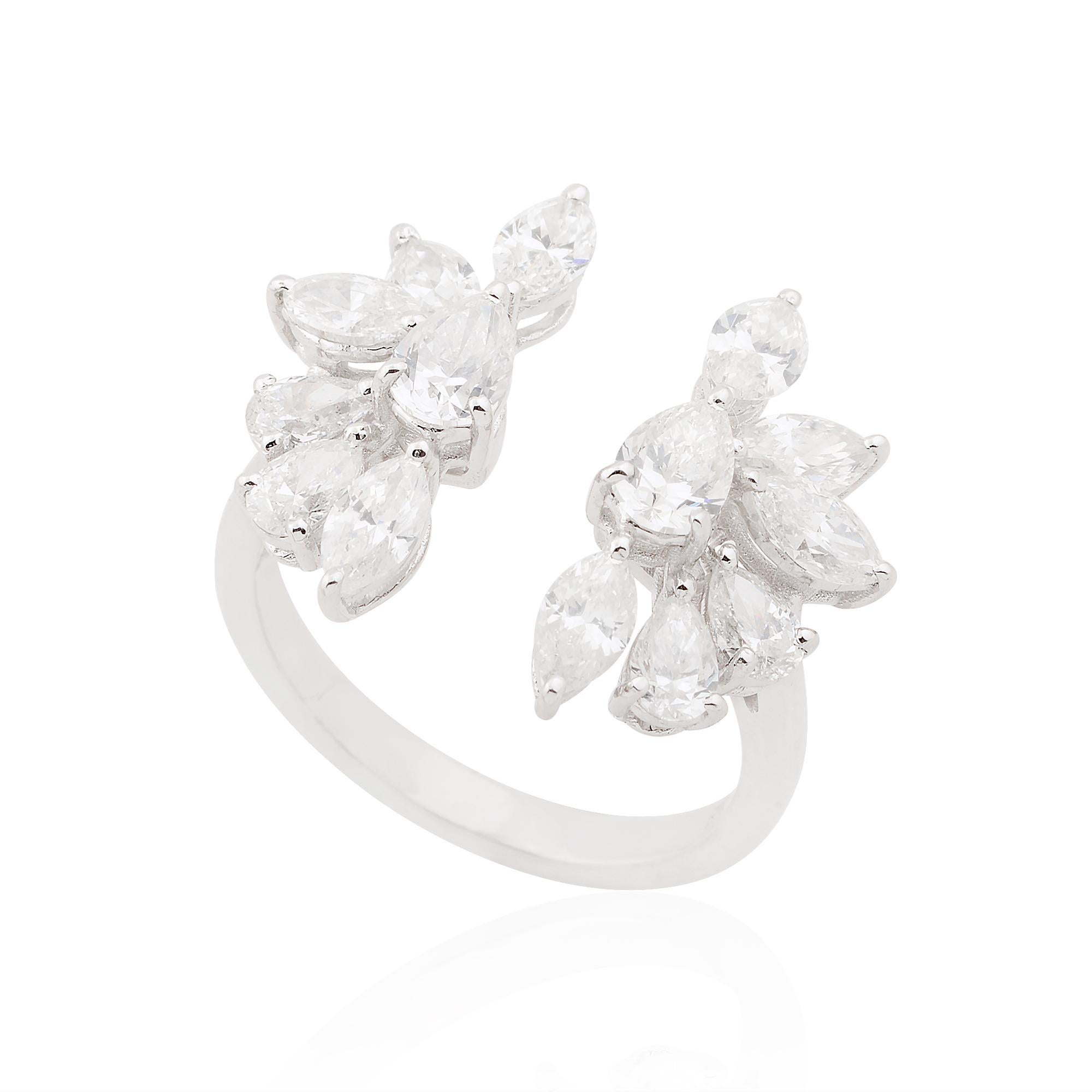 For Sale:  2.6 Carat Pear & Marquise Diamond Cuff Ring 18 Karat White Gold Handmade Jewelry 2