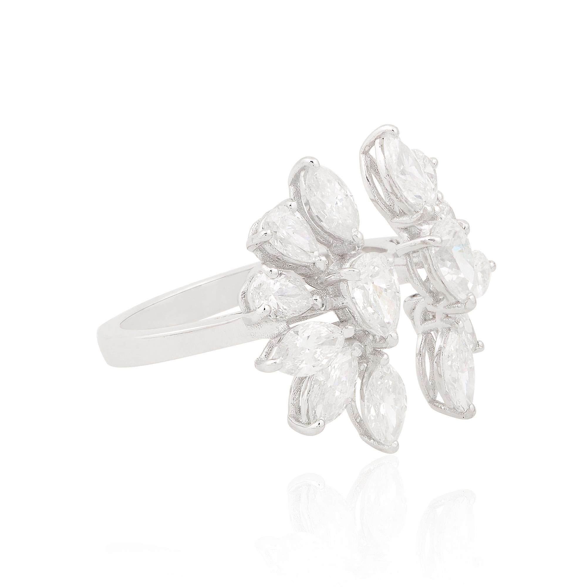 For Sale:  2.6 Carat Pear & Marquise Diamond Cuff Ring 18 Karat White Gold Handmade Jewelry 3