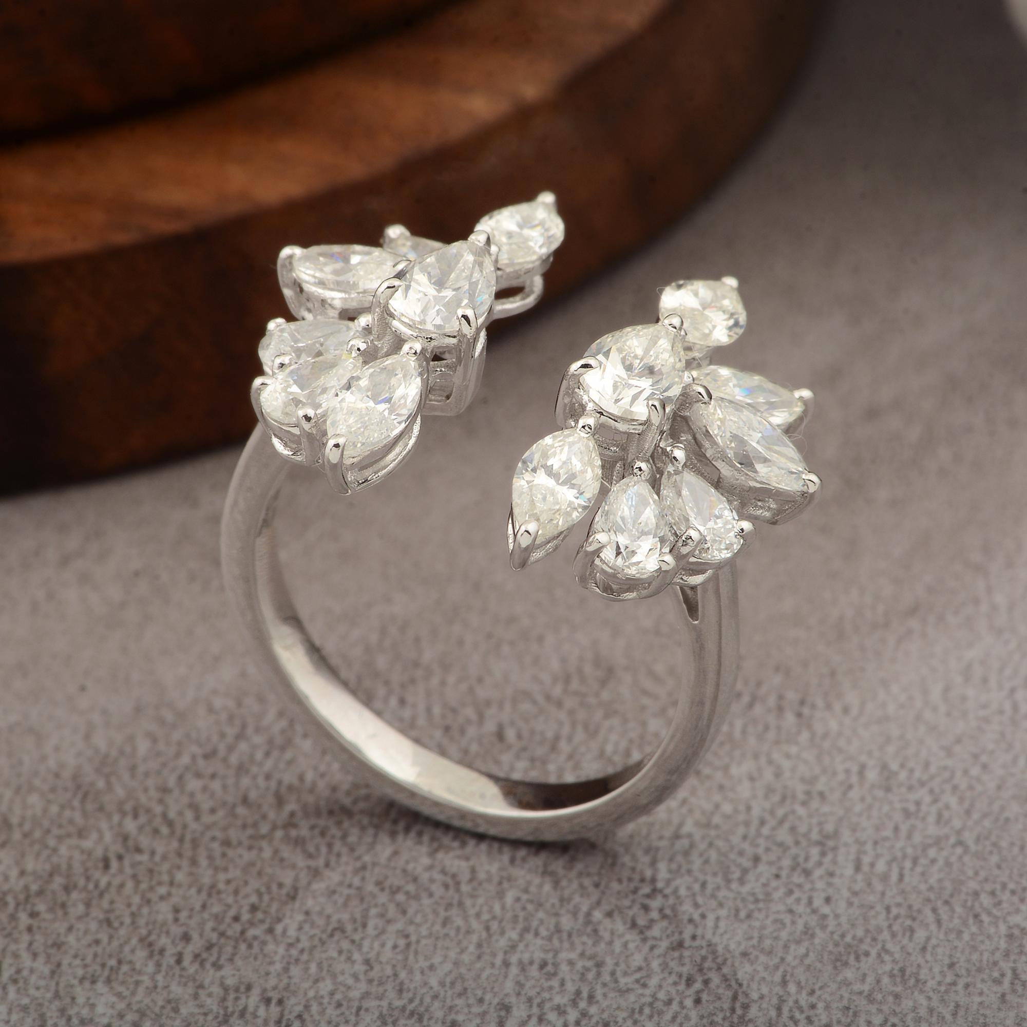 For Sale:  2.6 Carat Pear & Marquise Diamond Cuff Ring 18 Karat White Gold Handmade Jewelry 5