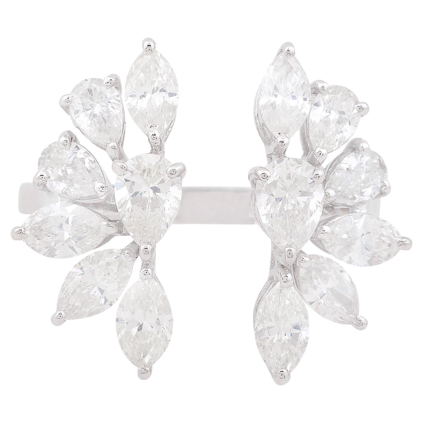 2.6 Carat Pear & Marquise Diamond Cuff Ring 18 Karat White Gold Handmade Jewelry