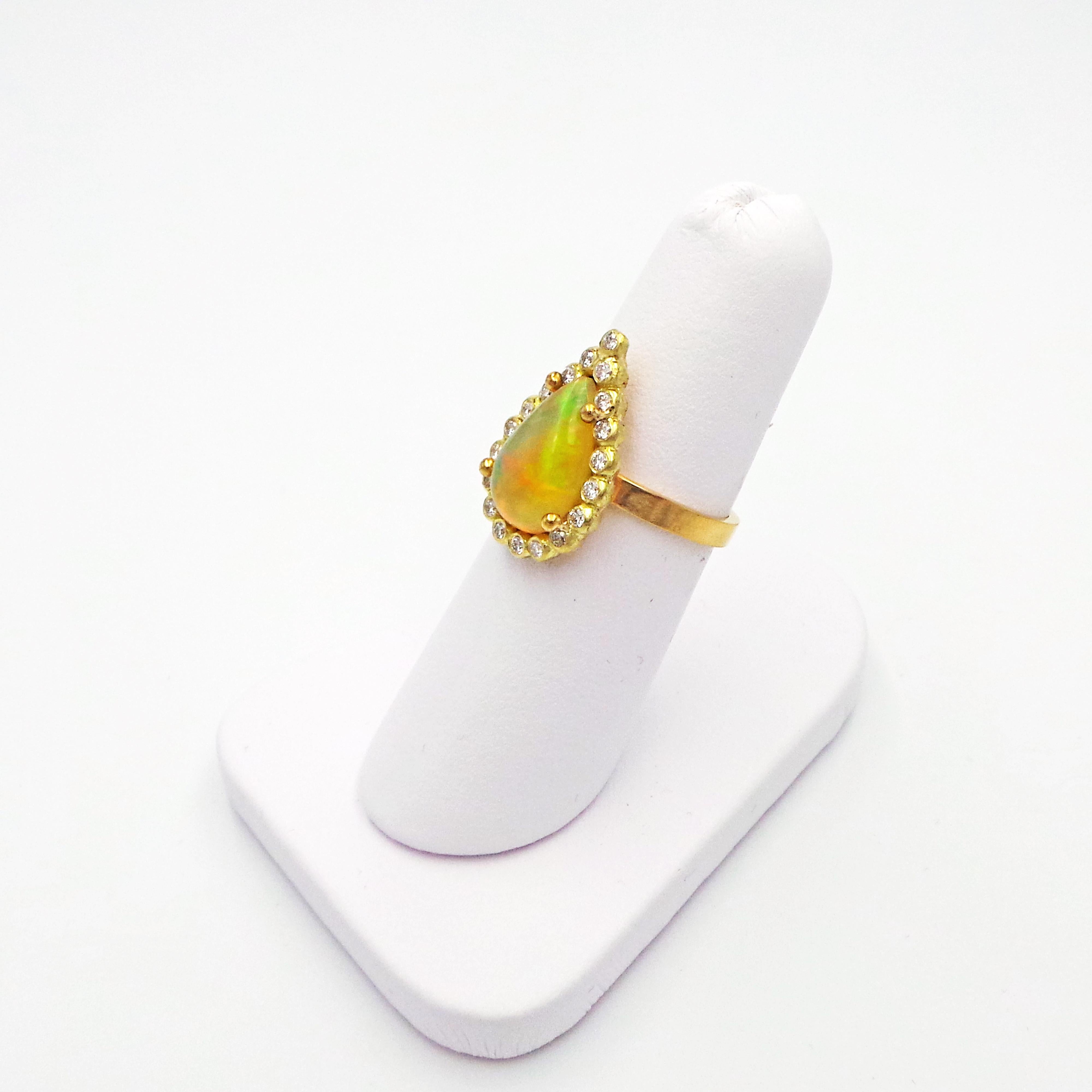 Women's 2.6 Carat Ethiopian Opal 22k Gold Diamond Halo Cocktail Ring