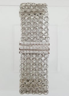 Vintage Mesh-Armband aus 18 Karat Weißgold mit 2,6 Karat rundem Diamanten im Brillantschliff