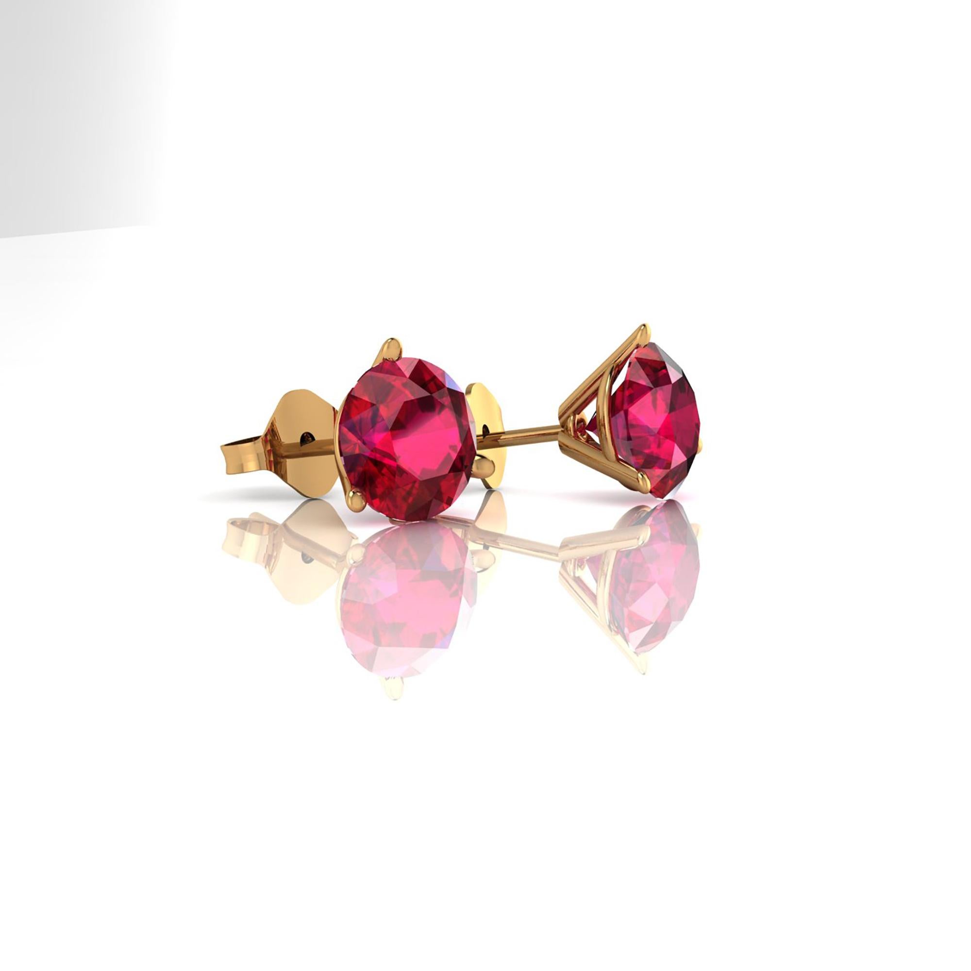Contemporary 2.48 Carat Ruby Burma Pigeon Blood Red Earrings Martini Studs 18k Yellow Gold For Sale
