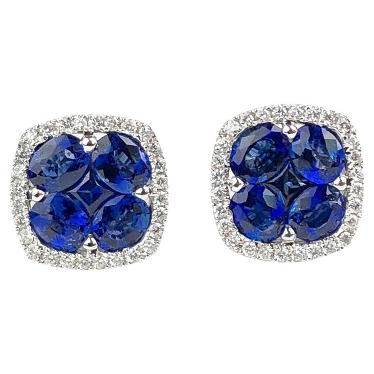 2.6 Carat Sapphire and 0.21 Carat Diamond Stud Earrings in 18W Gold ref1678 For Sale