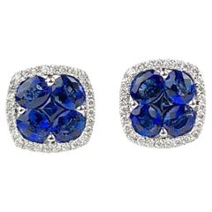 2.6 Carat Sapphire and 0.21 Carat Diamond Stud Earrings in 18W Gold ref1678