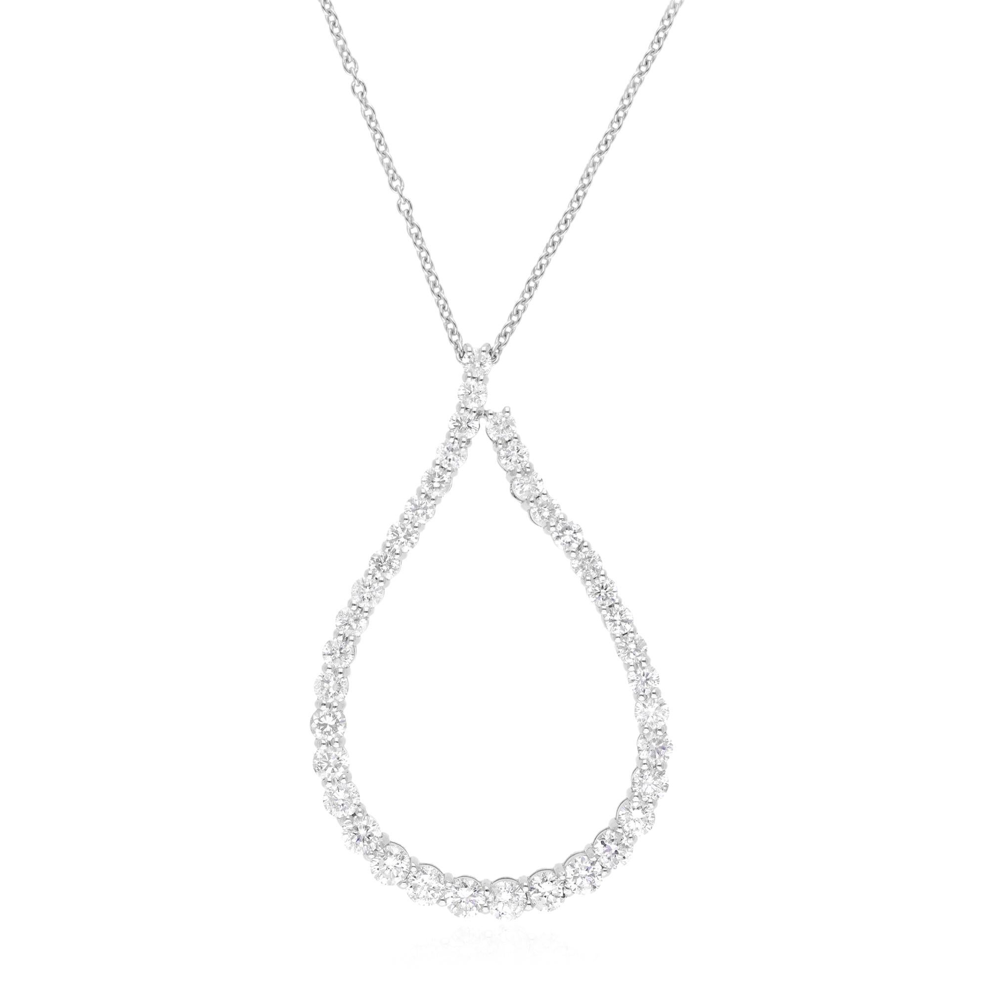 Women's 2.6 Carat SI Clarity HI Color Diamond Drop Pendant Necklace 14 Karat White Gold For Sale