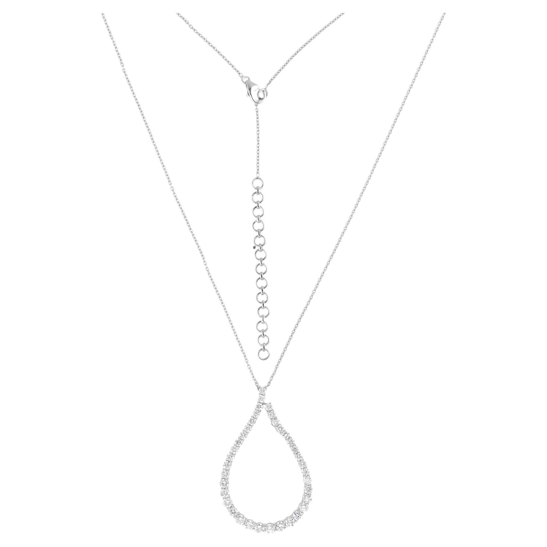 2.6 Carat SI Clarity HI Color Diamond Drop Pendant Necklace 14 Karat White Gold