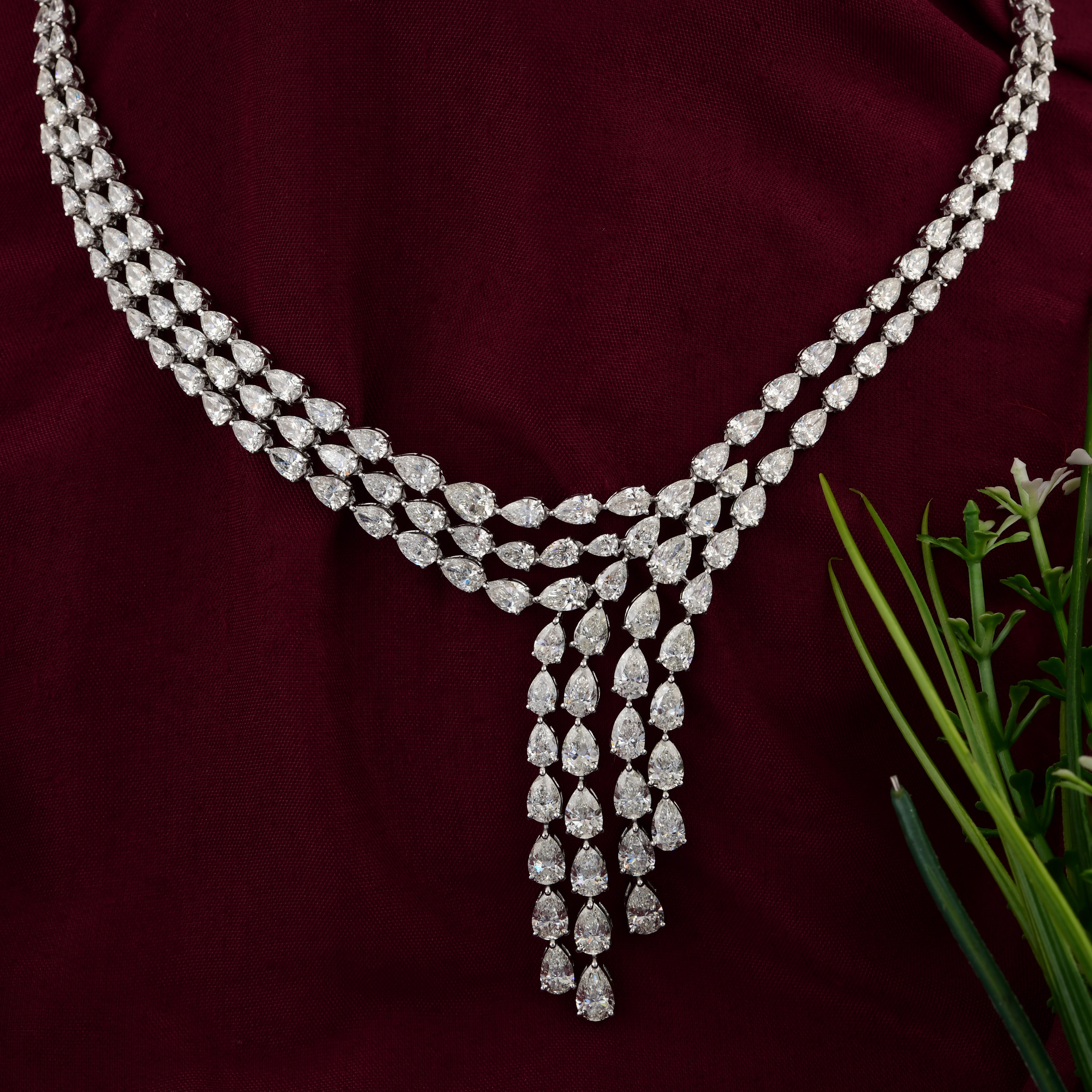 Modern 26 Carat SI Clarity HI Color Pear Diamond Necklace 14 Karat White Gold Jewelry For Sale