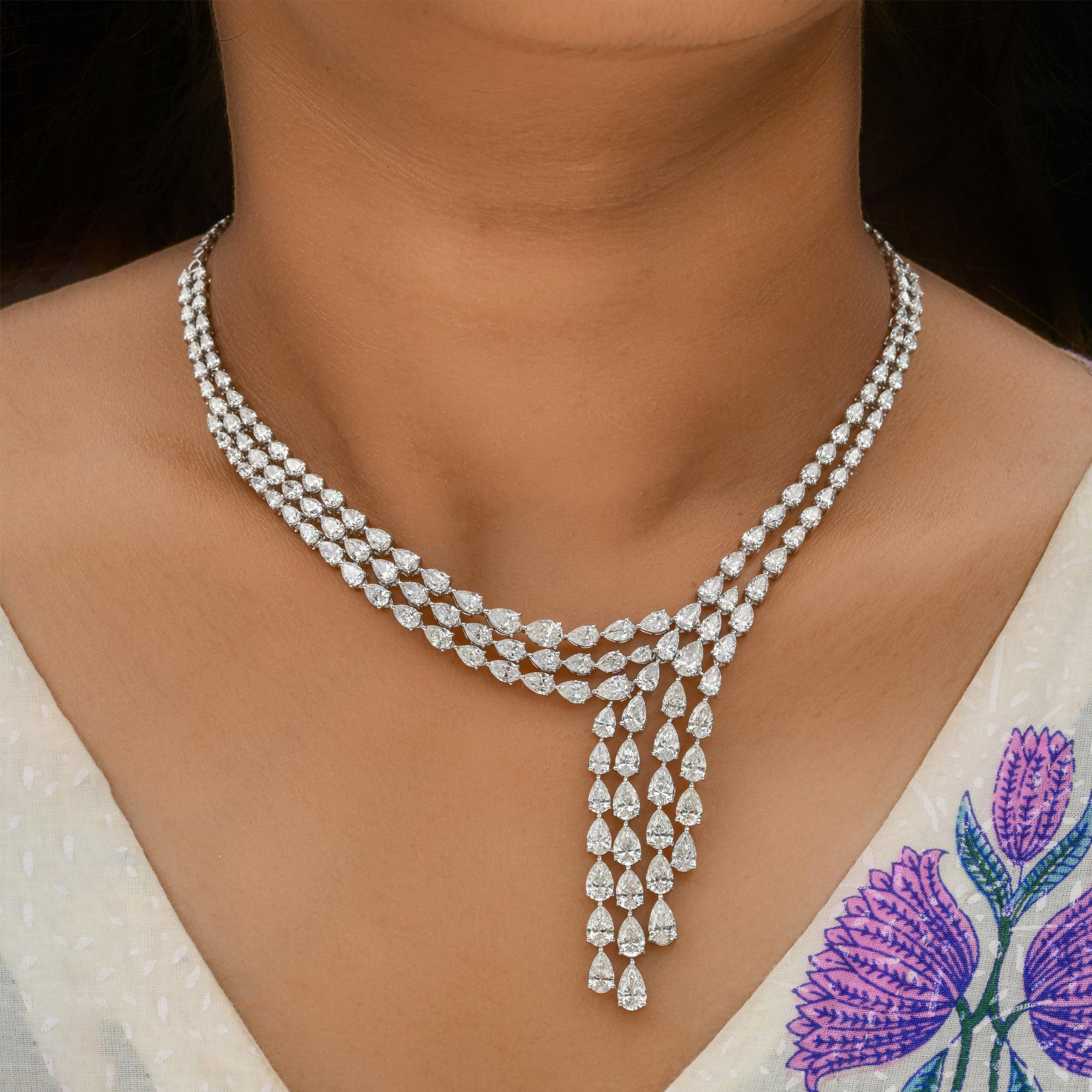 Pear Cut 26 Carat SI Clarity HI Color Pear Diamond Necklace 14 Karat White Gold Jewelry For Sale