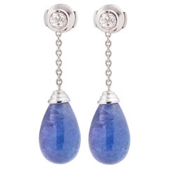 26 Carat Tanzanites Drops Diamonds 18 Carat White Gold Earrings
