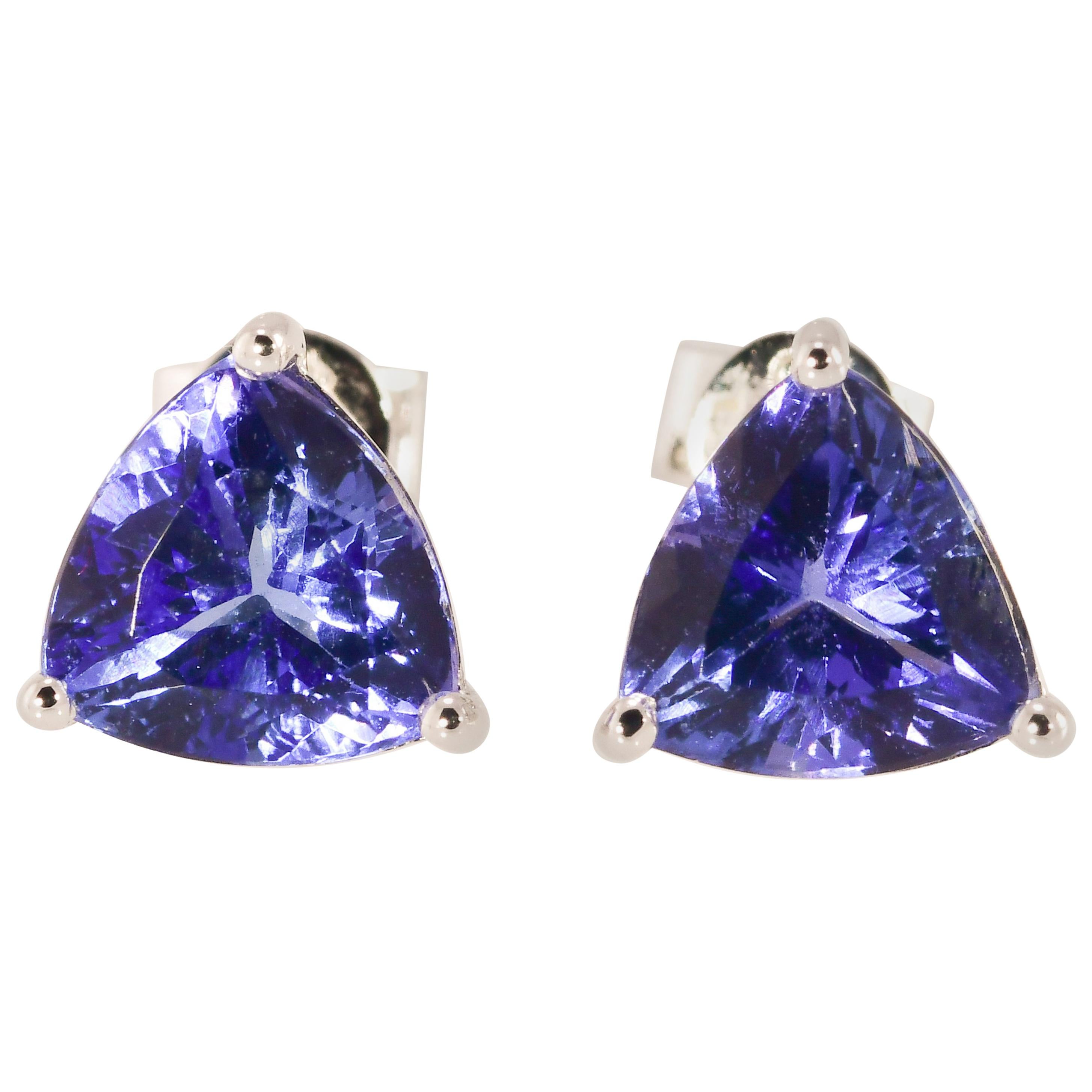 2.6 Carat TW Perfectly Matched Gem Quality Tanzanite Solitaire Earrings 14K WG