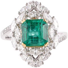 GRS Certified 2.6 Carat Zambian Emerald and Diamond Ring in 18 Karat White Gold