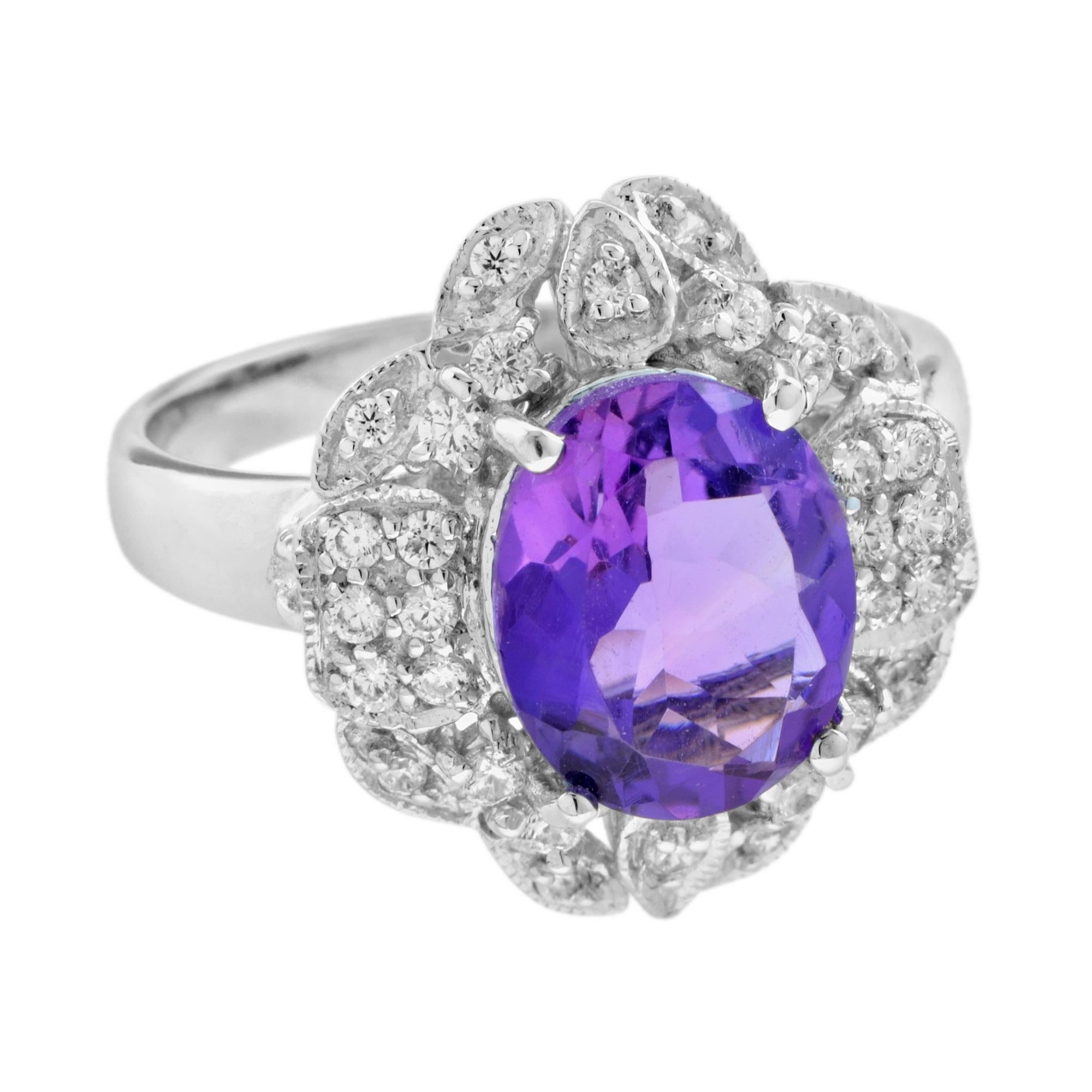 For Sale:  2.6 Ct. Amethyst and Diamond Halo Ring in 18K White Gold 2