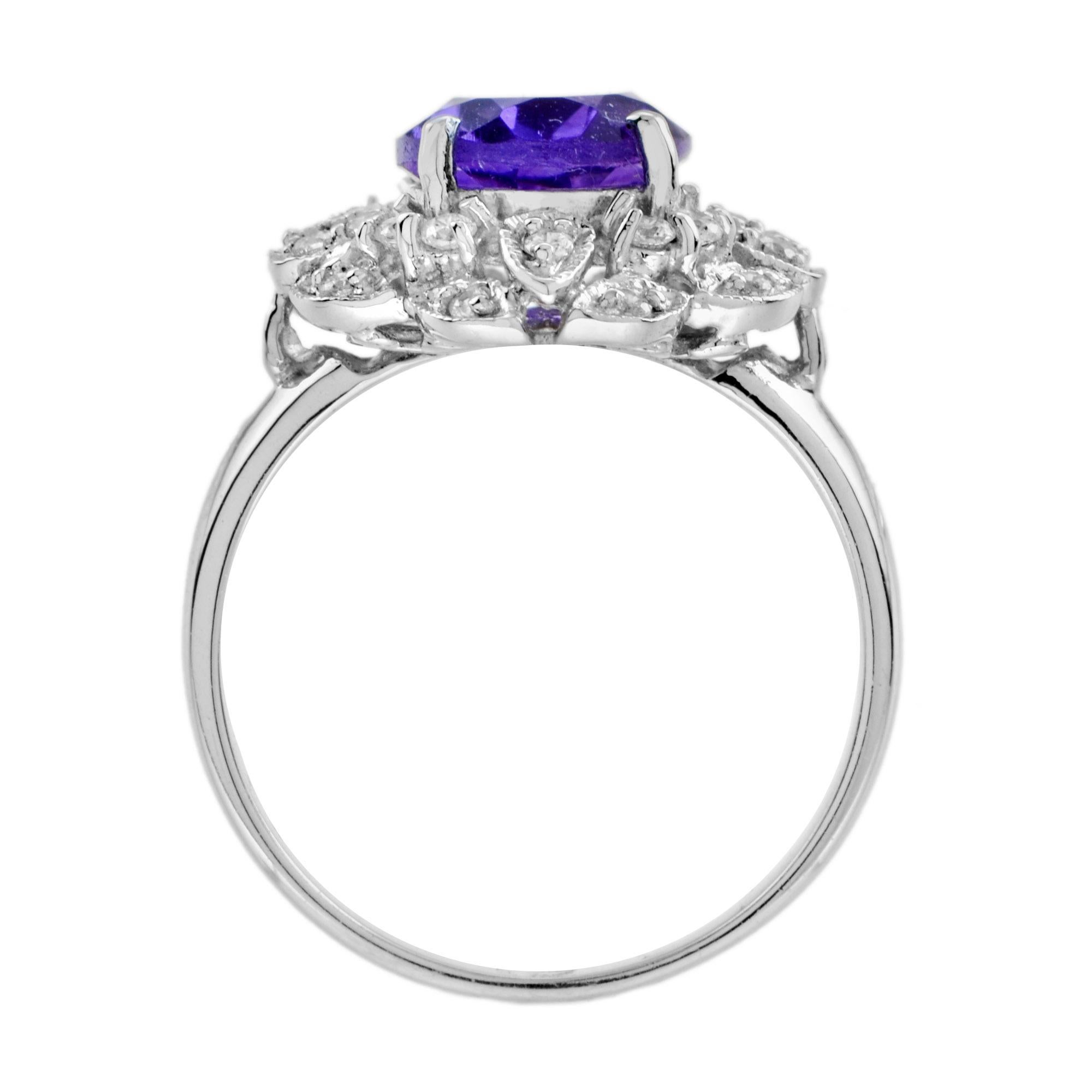 For Sale:  2.6 Ct. Amethyst and Diamond Halo Ring in 18K White Gold 5