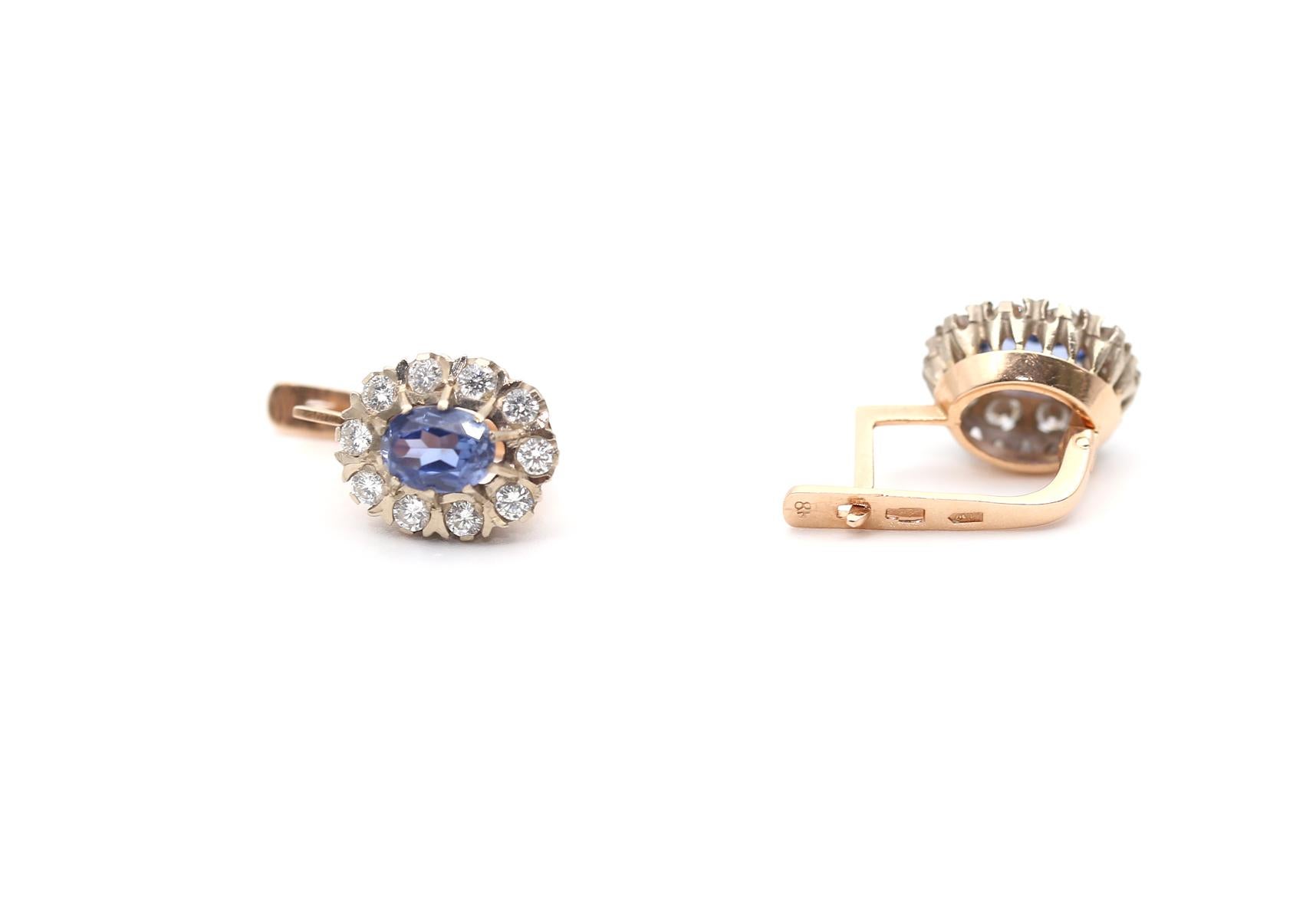 2.6 Ct Diamonds Sapphires Gold Earring 14K, 1960 In Fair Condition In Herzelia, Tel Aviv