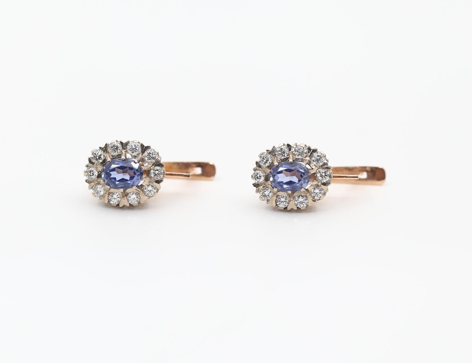 Women's 2.6 Ct Diamonds Sapphires Gold Earring 14K, 1960