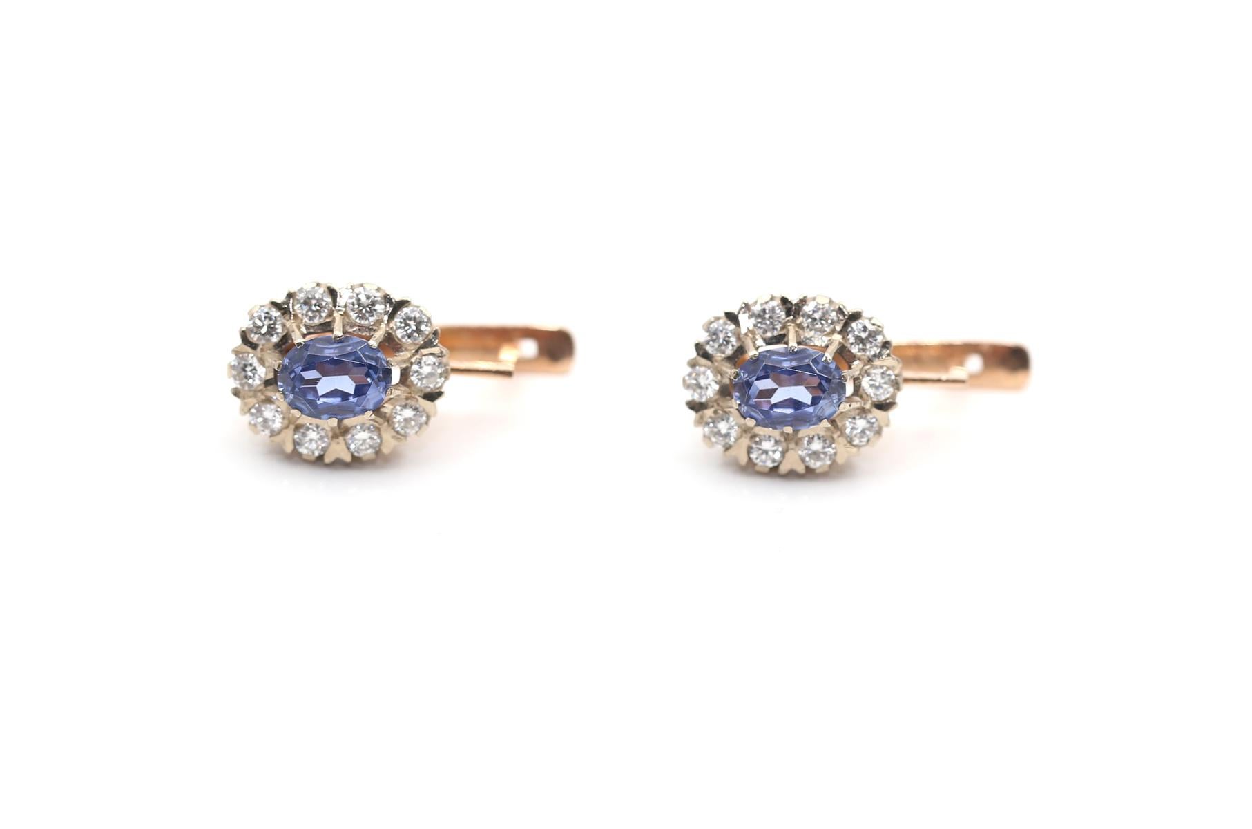 2.6 Ct Diamonds Sapphires Gold Earring 14K, 1960 1