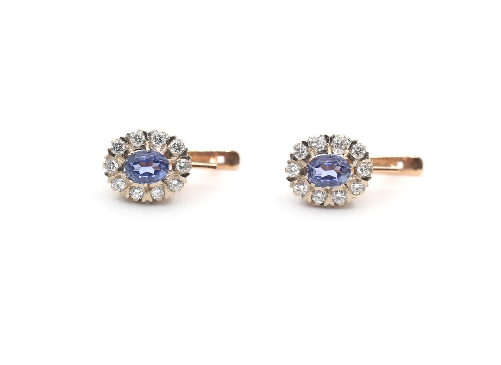 2.6 Ct Diamonds Sapphires Gold Earring 14K, 1960 2