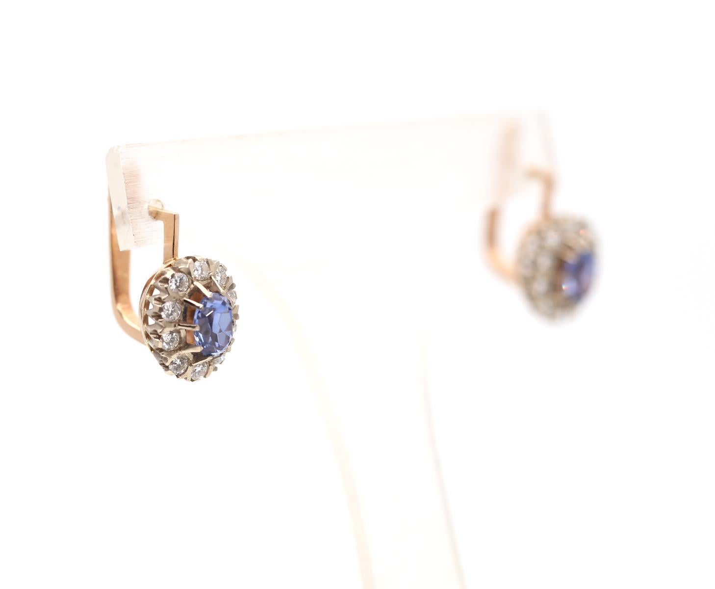 2.6 Ct Diamonds Sapphires Gold Earring 14K, 1960 3