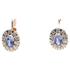 Vintage 2.6 Ct Diamonds Sapphires Gold Earring 14K, 1960