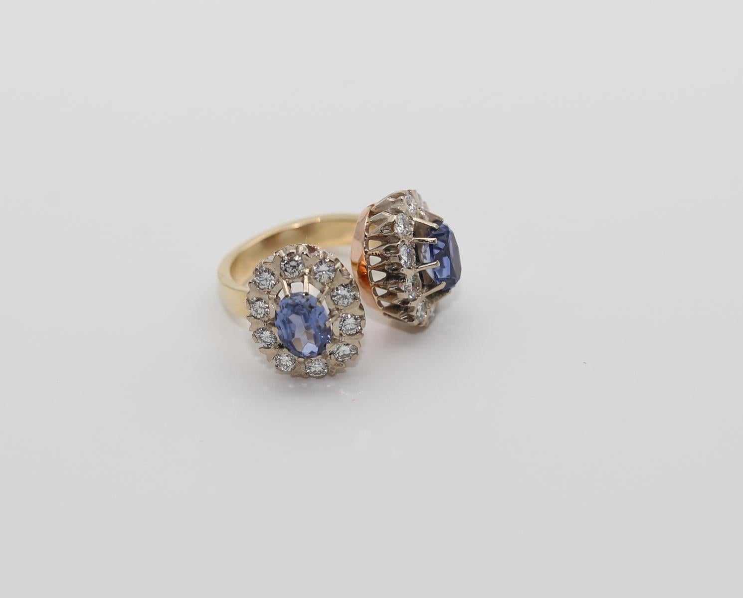 Women's or Men's 2.6 Ct Diamonds Sapphires Gold Ring 14K, 1960 For Sale