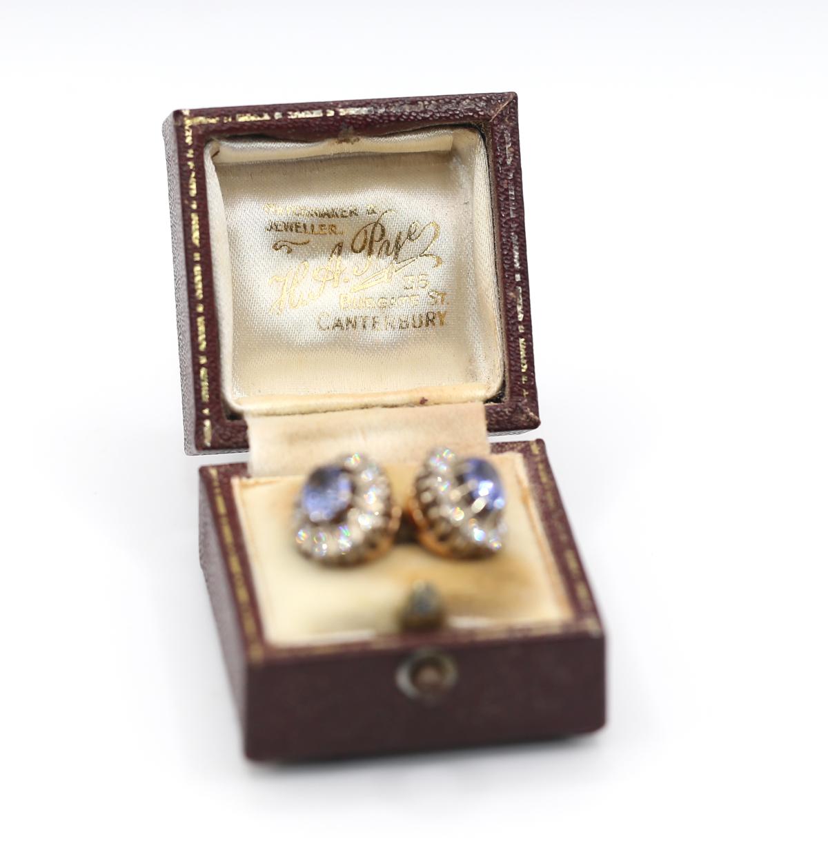 2.6 Ct Diamonds Sapphires Gold Twin Ring 14K Boxed, 1960 5